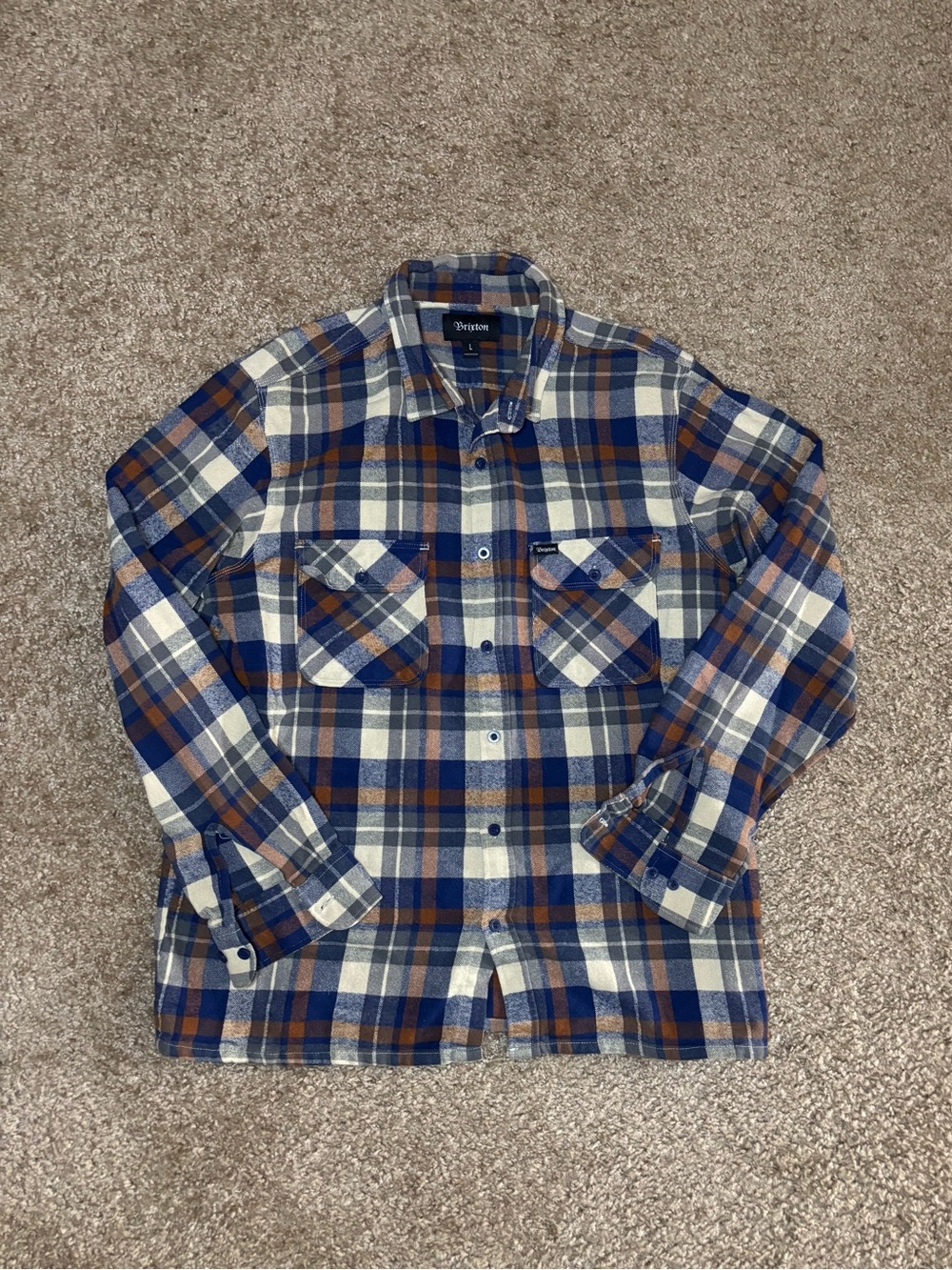 Brixton Navy, Brown & Cream Plaid Flannel Shirt